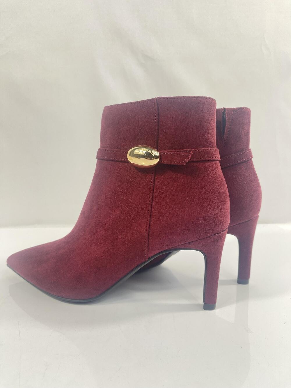 Anne Klein Boots Women's Size 7.5 Red Faux Suede AKMARGIE Ankle Stiletto Booties